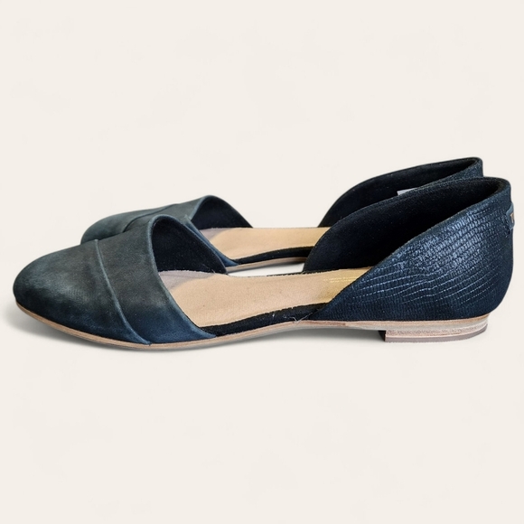 Toms black D’Orsay flats suede toe reptile texture heel almond toe size 8 NWOT - Picture 6 of 9